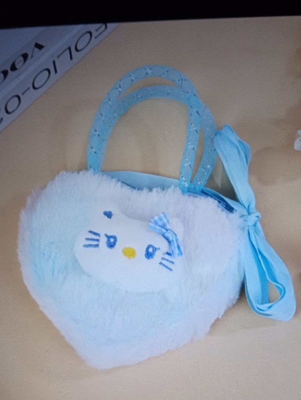 💲2 ▶▶Kids Blue Fuzzy Heart Handbag with Hello Kitty